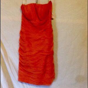 Bill Levkoff coral strapless ruched cocktail dress size 10 bridesmaid